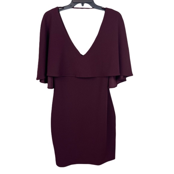 NWT Belle Badgley Mischka Burgundy Cape Dress - Picture 2 of 15